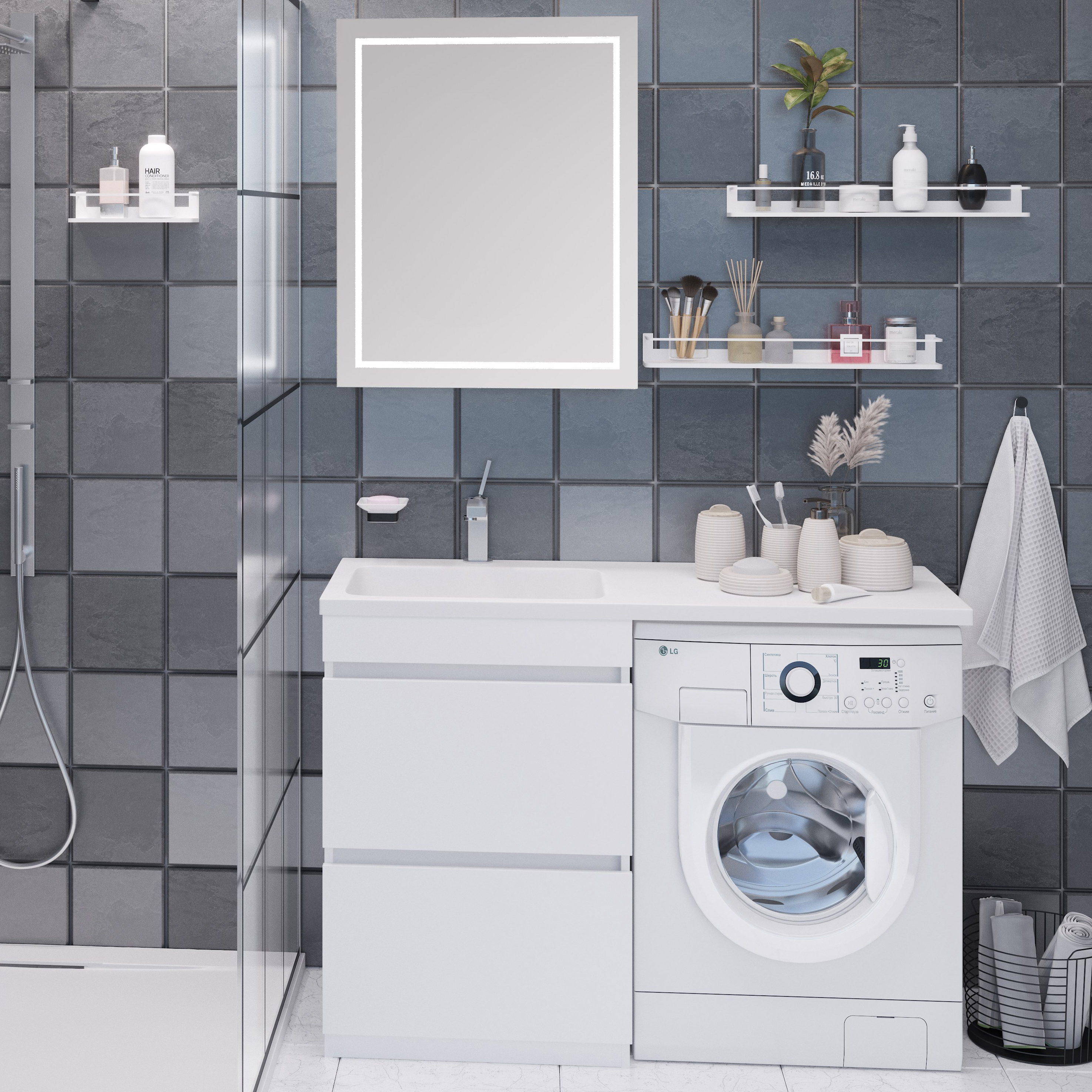 Мебель для ванной комнаты Emmy Джерси 120 L, под стиральную машину