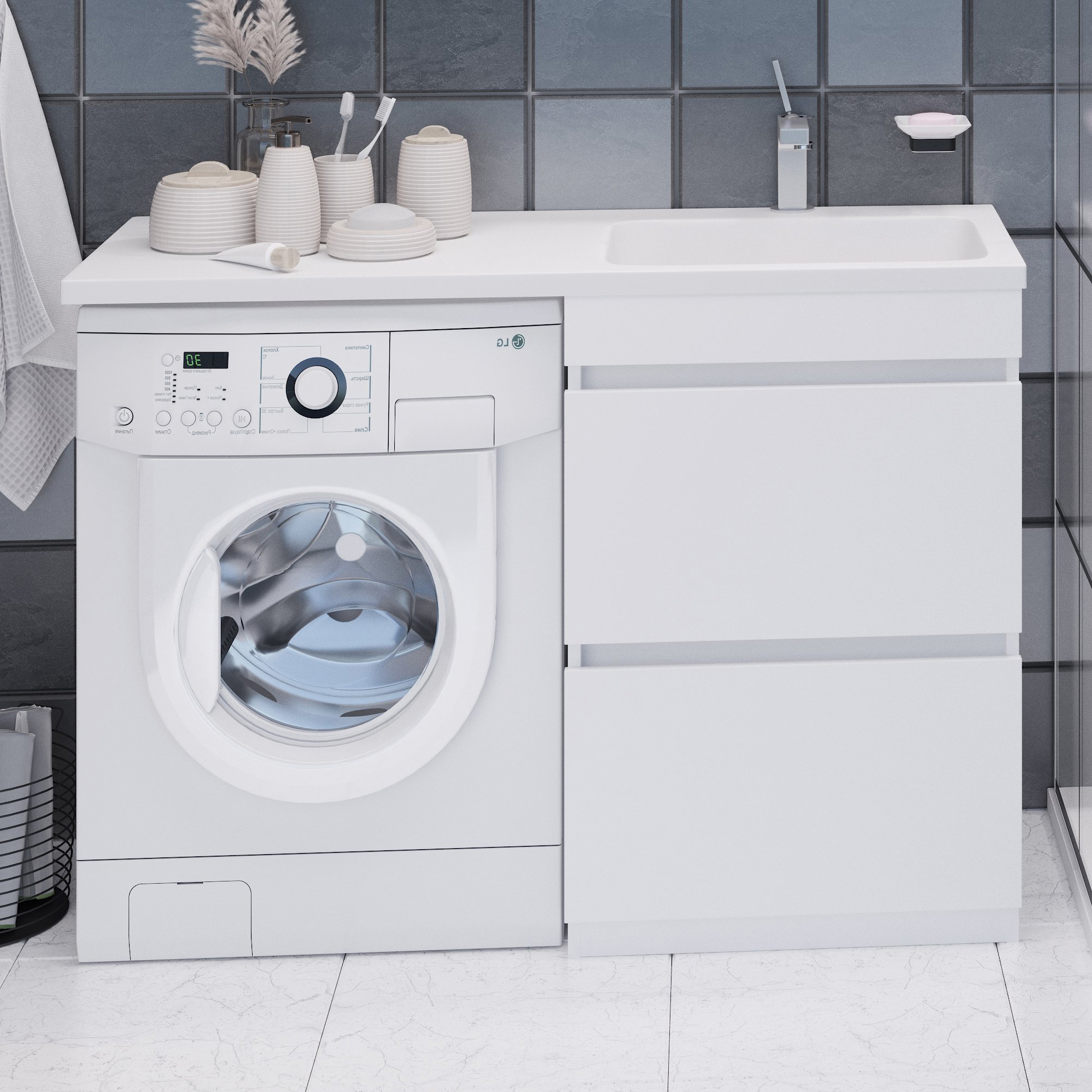 Тумба с раковиной Emmy Джерси 120 R, под стиральную машину