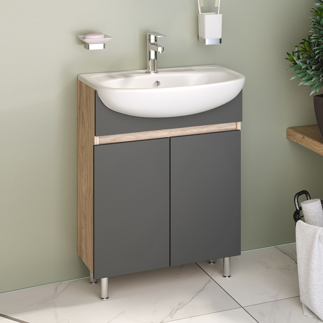 Тумба с раковиной Runo Лада 60 графит