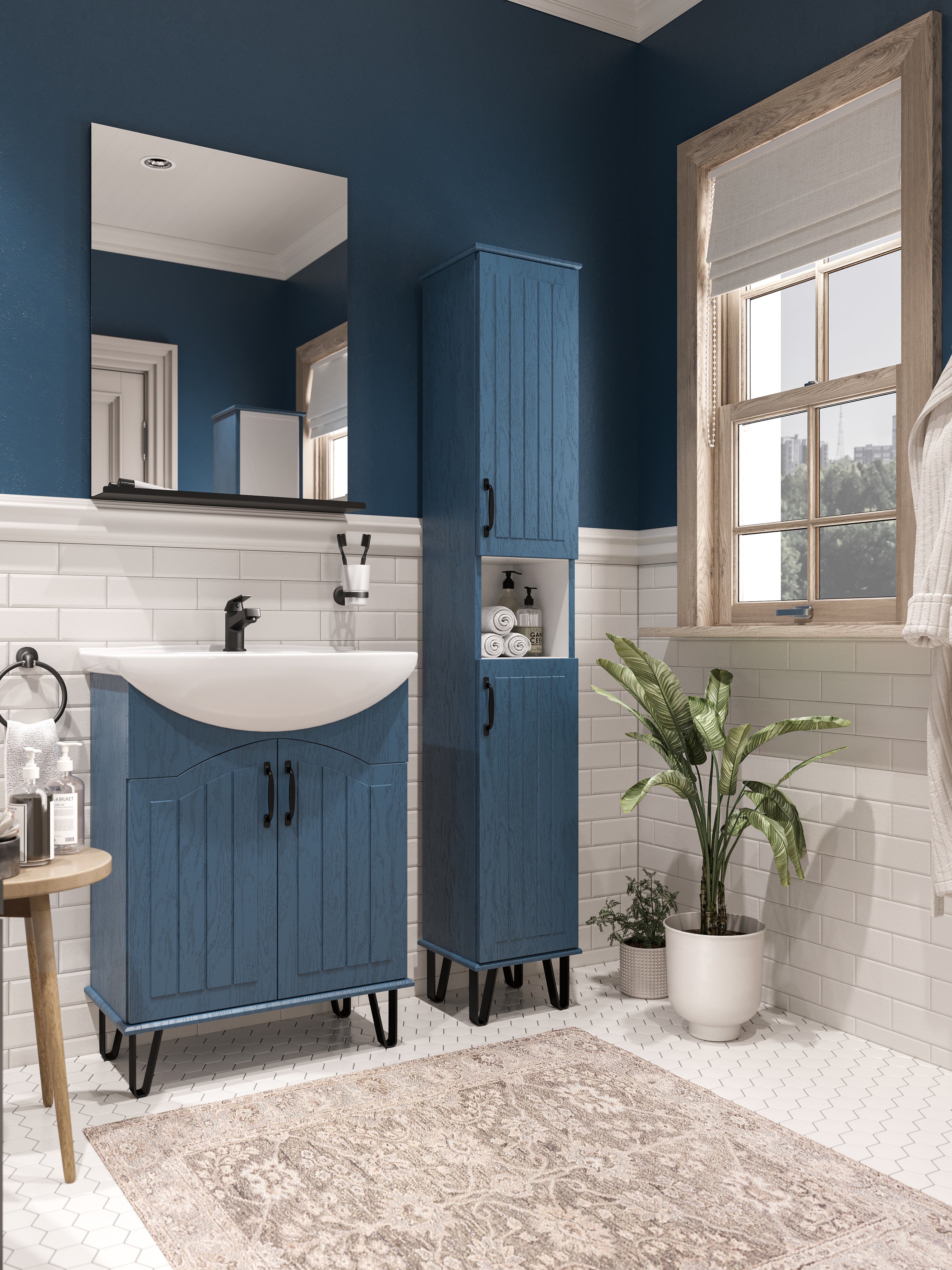 Шкаф-пенал для ванной DIWO Сочи 30 синий