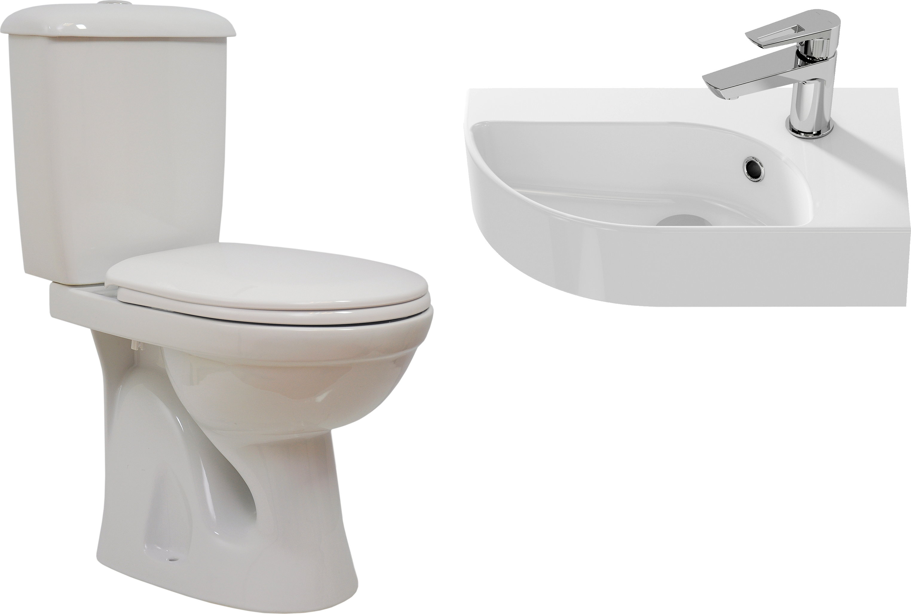 Комплект 2 в 1 Унитаз-компакт Оскольская керамика Суперкомпакт 44901110022 + Раковина маленькая Cersanit CAMEO 46 правая белая