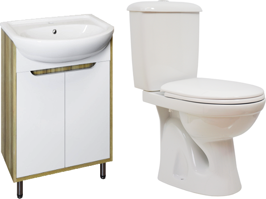 Комплект для ванной Тумба DIWO Углич 50 + Раковина Уют 50 + Унитаз-компакт Оскольская керамика Суперкомпакт 44901110022