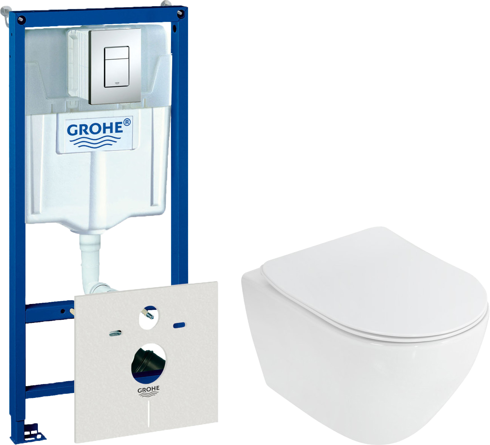 Комплект 3 в 1 Унитаз подвесной Cezares Stylus CZR-513-TH-R + Сиденье CZR-2316-SC с микролифтом + Комплект Grohe Rapid SL 38775001H цвет хром