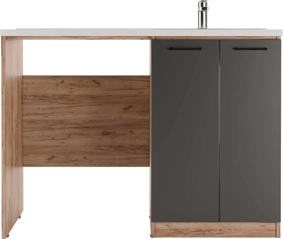 Тумба с раковиной Домино Craft 120 R с бельевой корзиной, дуб вотан, графит