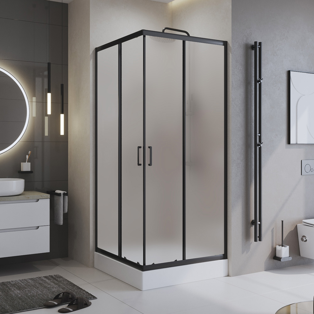 Душевой уголок BelBagno Uno -195 A 2 90 P Nero профиль черный, стекло punto