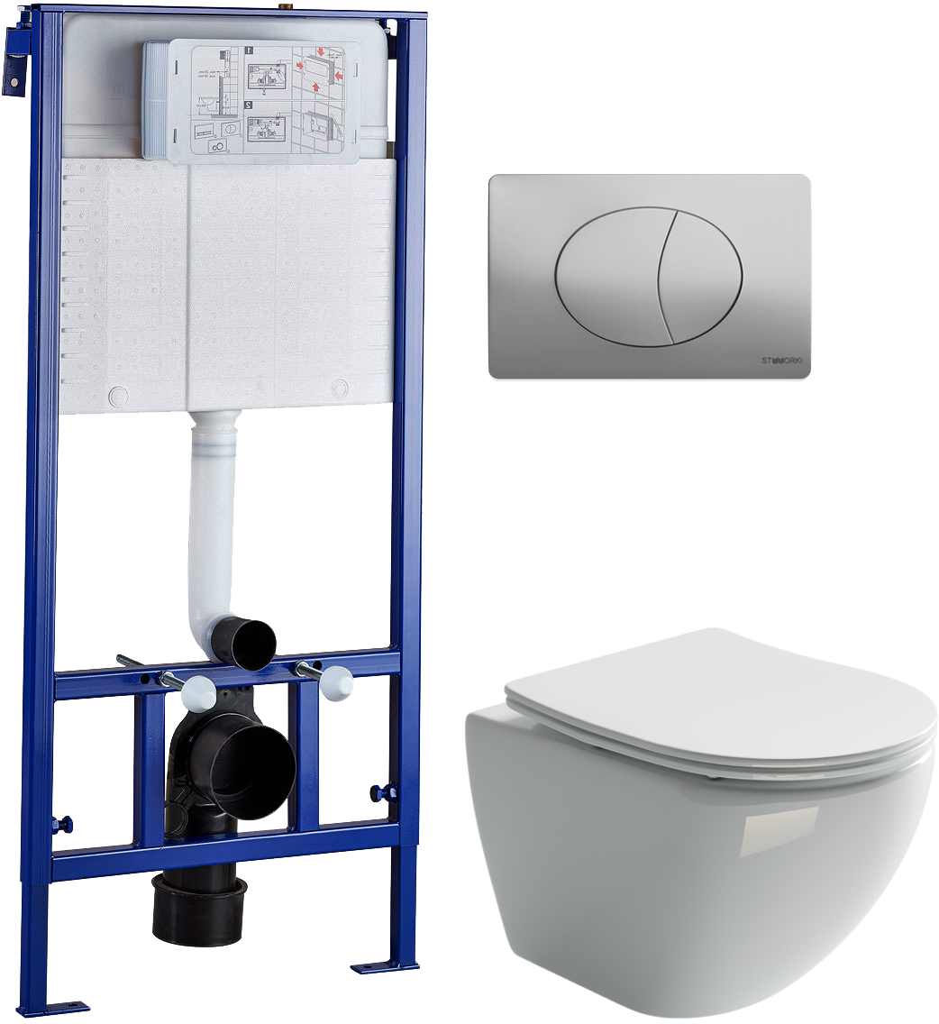 Комплект 2 в 1 Унитаз подвесной Ceramicanova Metropol CN4002 + Инсталляция с кнопкой STWORKI 510162 цвет глянцевый хром