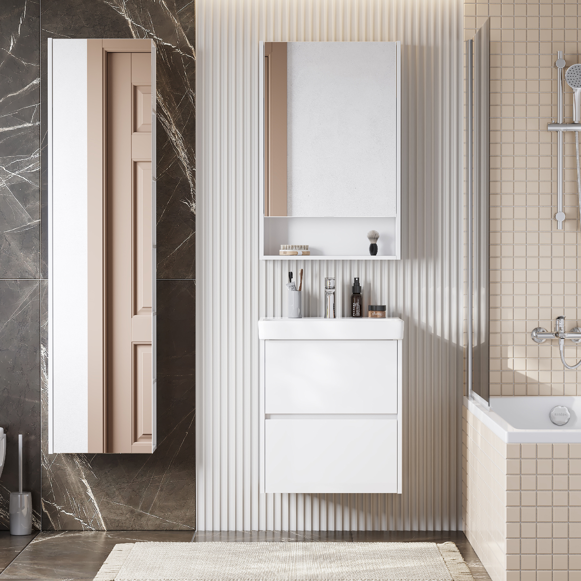 Мебель для ванной комнаты AQUATON Сканди 55 белый глянец, белый матовый