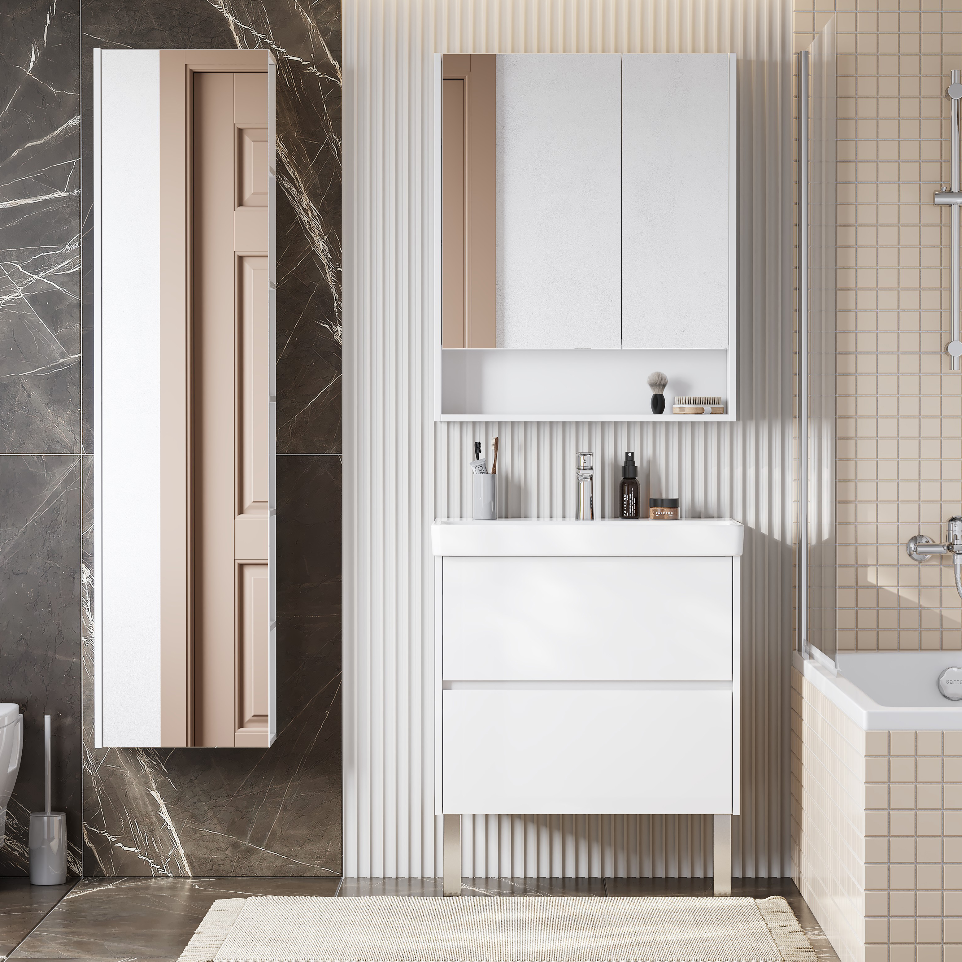 Мебель для ванной комнаты AQUATON Сканди 70 белый глянец, белый матовый