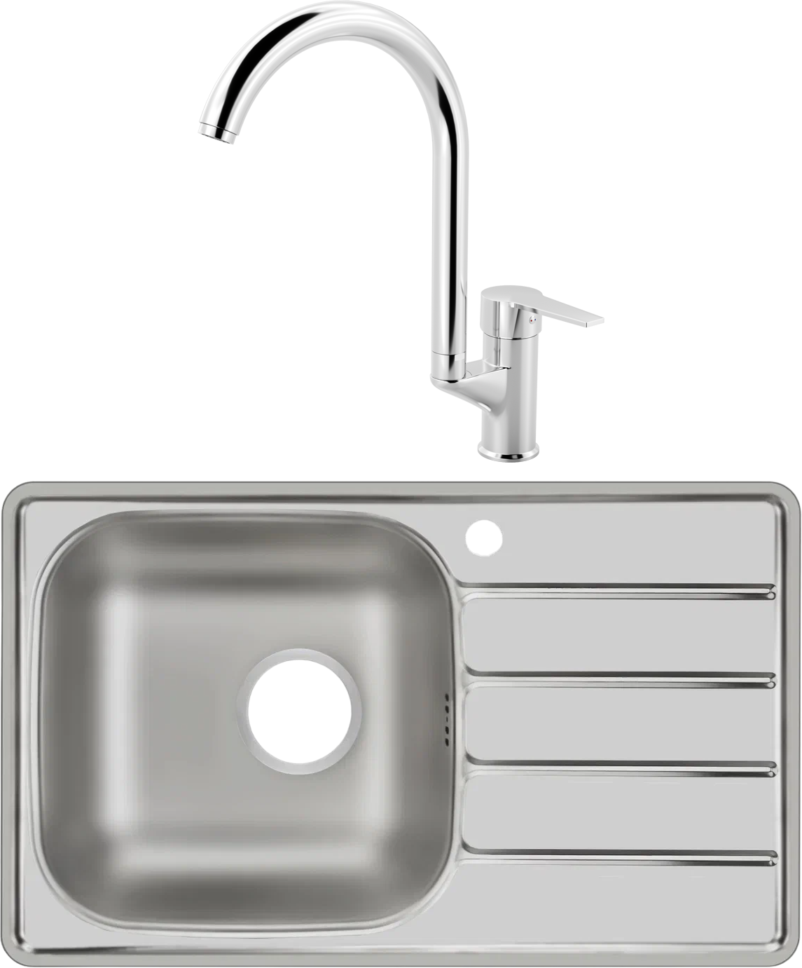 Комплект Мойка Domaci Равенна Rand DGR 780*480 (6) L2TG, L + Смеситель MEGA Snow MG-SH03, хром