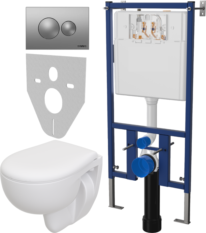 Комплект 4 в 1 Унитаз подвесной Seramiksan Natura A051041H + Сиденье AG50002 + Инсталляция DIWO 4501 + Кнопка 7311 цвет матовый хром