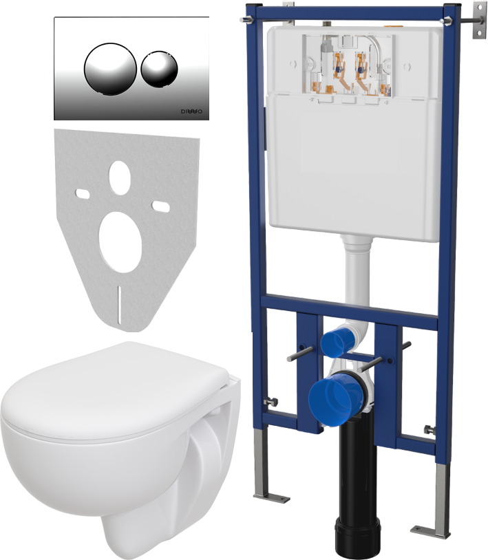 Комплект 4 в 1 Унитаз подвесной Seramiksan Natura A051041H + Сиденье AG50002 + Инсталляция DIWO 4501 + Кнопка 7312 цвет хром