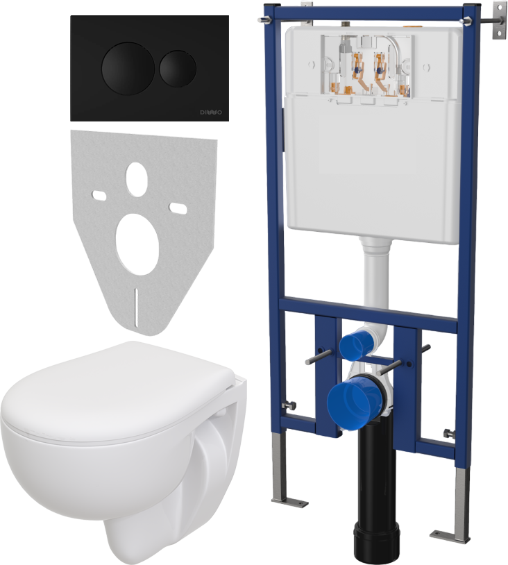 Комплект 4 в 1 Унитаз подвесной Seramiksan Natura A051041H + Сиденье AG50002 + Инсталляция DIWO 4501 + Кнопка 7313 цвет матовый черный