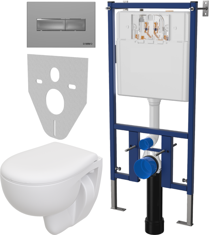 Комплект 4 в 1 Унитаз подвесной Seramiksan Natura A051041H + Сиденье AG50002 + Инсталляция DIWO 4501 + Кнопка 7321 цвет матовый хром
