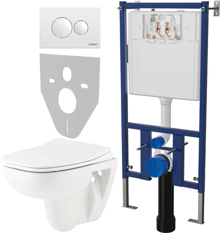 Комплект 4 в 1 Унитаз подвесной Seramiksan Petite A101002H + Сиденье AG50006 с микролифтом + Инсталляция DIWO 4501 + Кнопка 7310 цвет глянцевый белый
