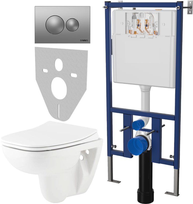 Комплект 4 в 1 Унитаз подвесной Seramiksan Petite A101002H + Сиденье AG50006 с микролифтом + Инсталляция DIWO 4501 + Кнопка 7311 цвет матовый хром