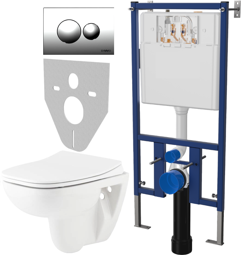 Комплект 4 в 1 Унитаз подвесной Seramiksan Petite A101002H + Сиденье AG50006 с микролифтом + Инсталляция DIWO 4501 + Кнопка 7312 цвет хром