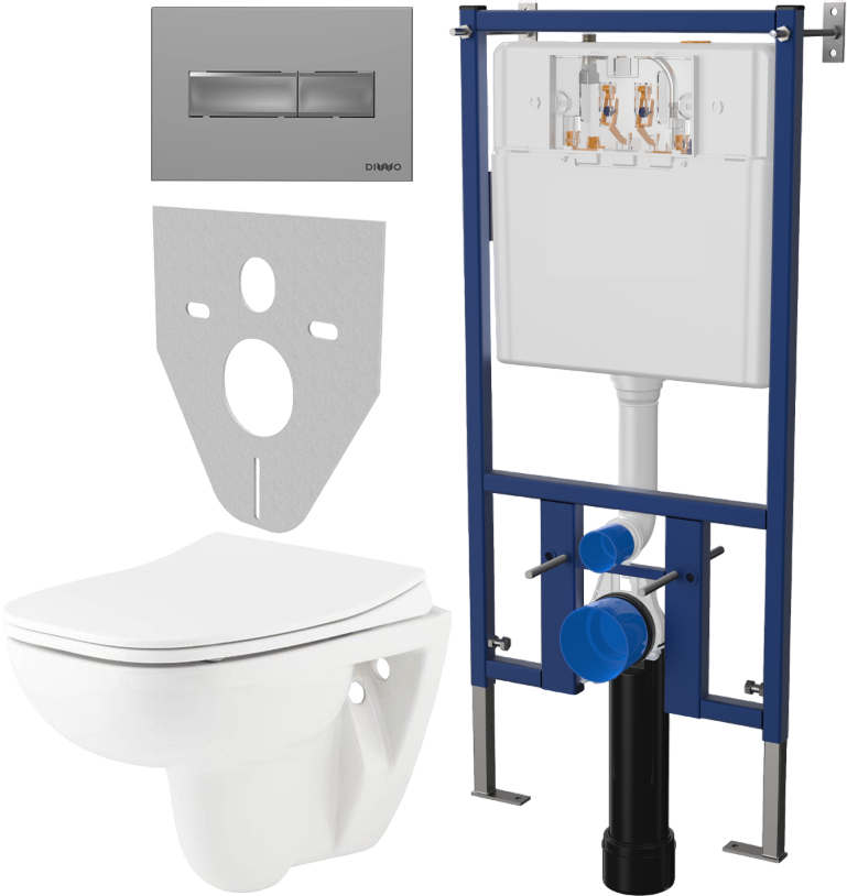 Комплект 4 в 1 Унитаз подвесной Seramiksan Petite A101002H + Сиденье AG50006 с микролифтом + Инсталляция DIWO 4501 + Кнопка 7321 цвет матовый хром