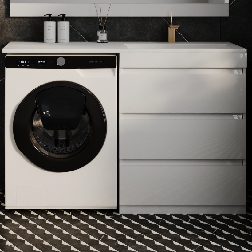 Тумба с раковиной Style Line Даллас 130 Люкс Plus напольная, белая, 3 ящика R