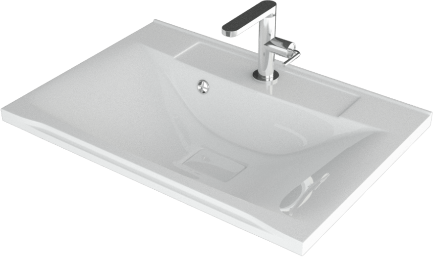 Мебельная раковина Madera Milen 74 накладная, глянцевая белая, прямоугольная, искусственный мрамор