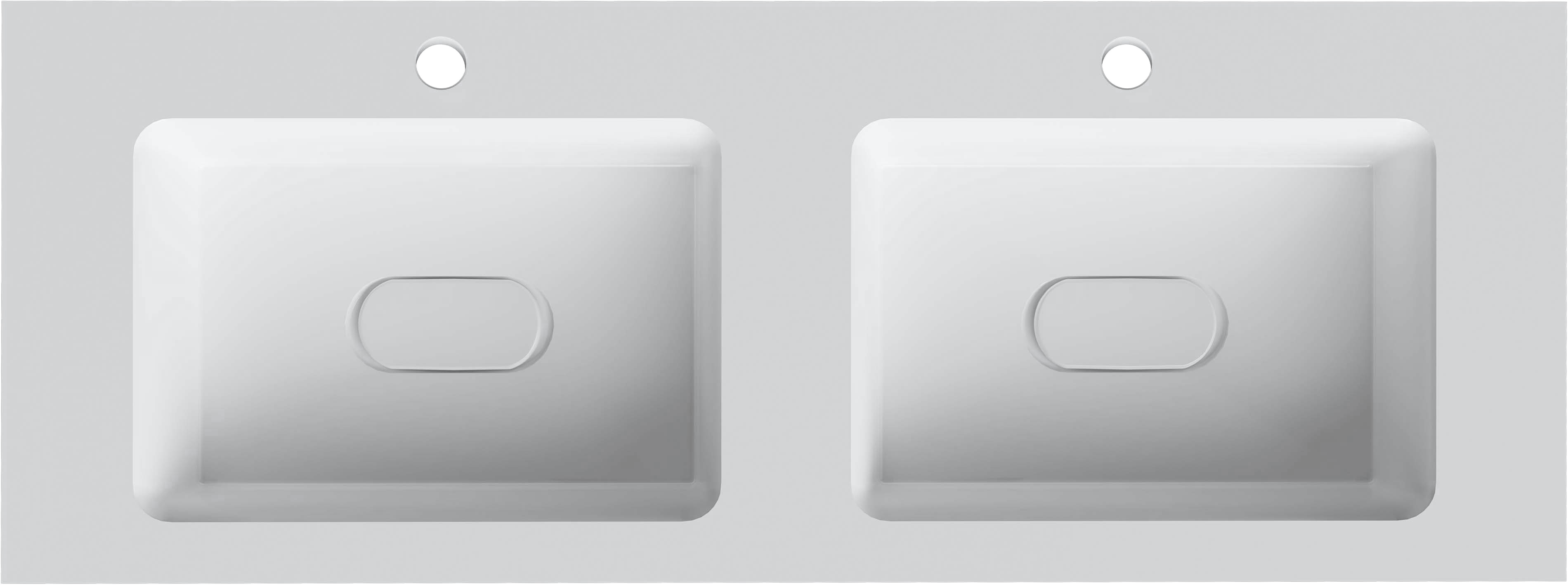 Мебельная раковина Madera Modul 122 накладная, для двоих, глянцевая белая, с 2 отверстиями под смеситель, прямоугольная, искусственный мрамор