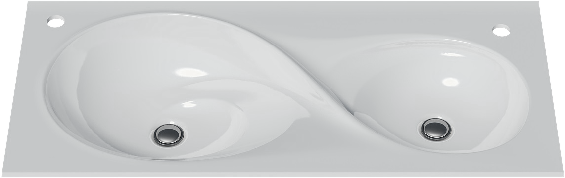 Мебельная раковина Madera Otto 100 накладная, для двоих, глянцевая белая, с 2 отверстиями под смеситель, прямоугольная, искусственный мрамор