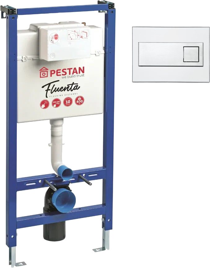Система инсталляции для унитазов Pestan Fluenta 40006356 + Кнопка смыва Pestan Fluenta Diamond 40006365 белая