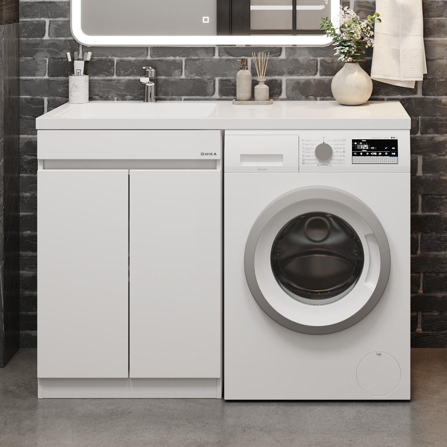 Тумба с раковиной Onika Милтон Нова 58, с дверцами, под стиральную машину, L