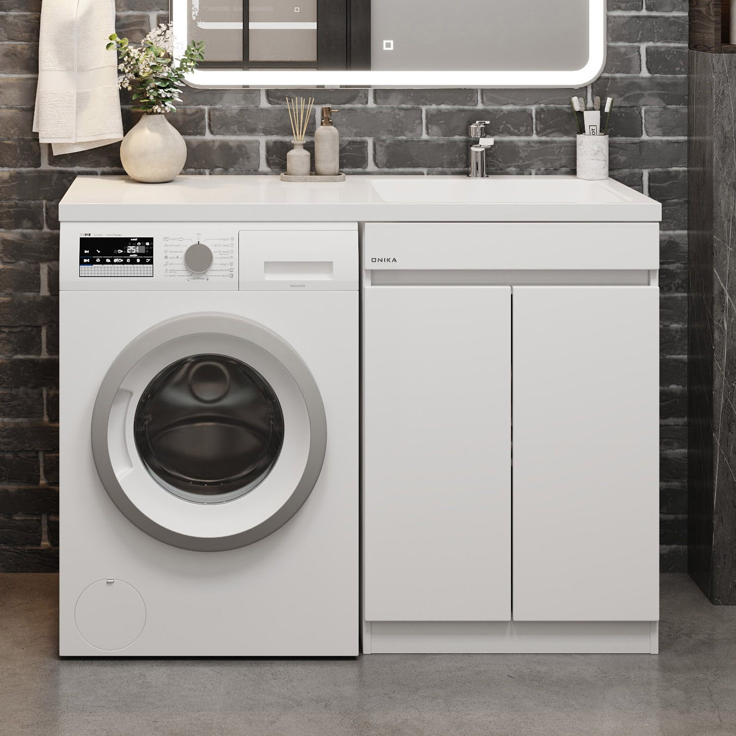 Тумба с раковиной Onika Милтон Нова 58, с дверцами, под стиральную машину, R