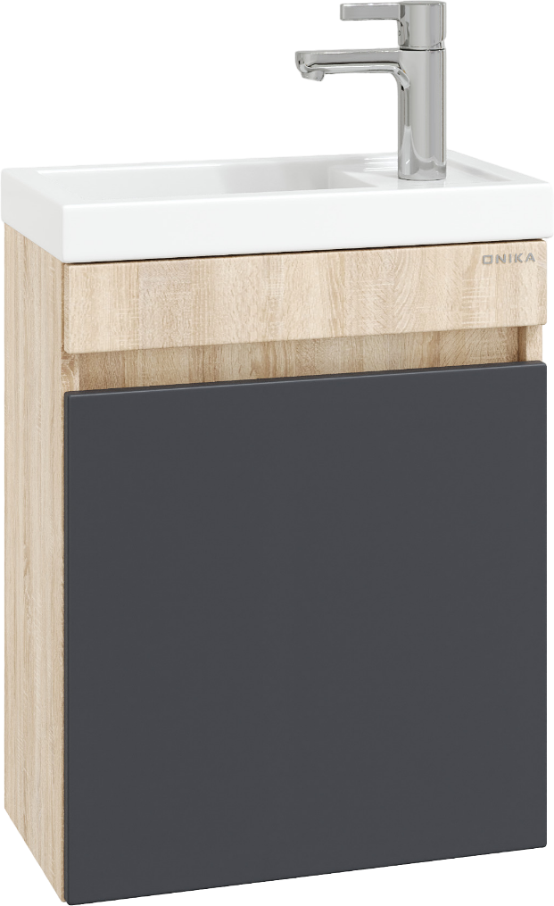Тумба под раковину без столешницы Onika Милтон 45 подвесная, серая, дуб сонома