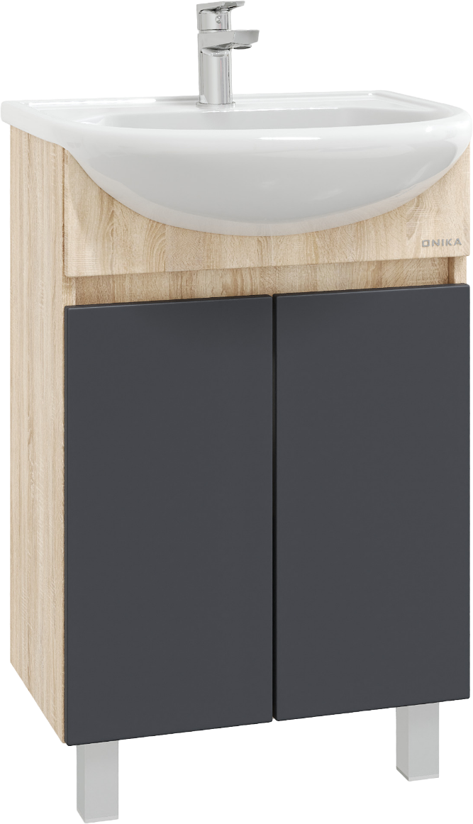 Тумба под раковину без столешницы Onika Милтон 50 напольная, серая, дуб сонома