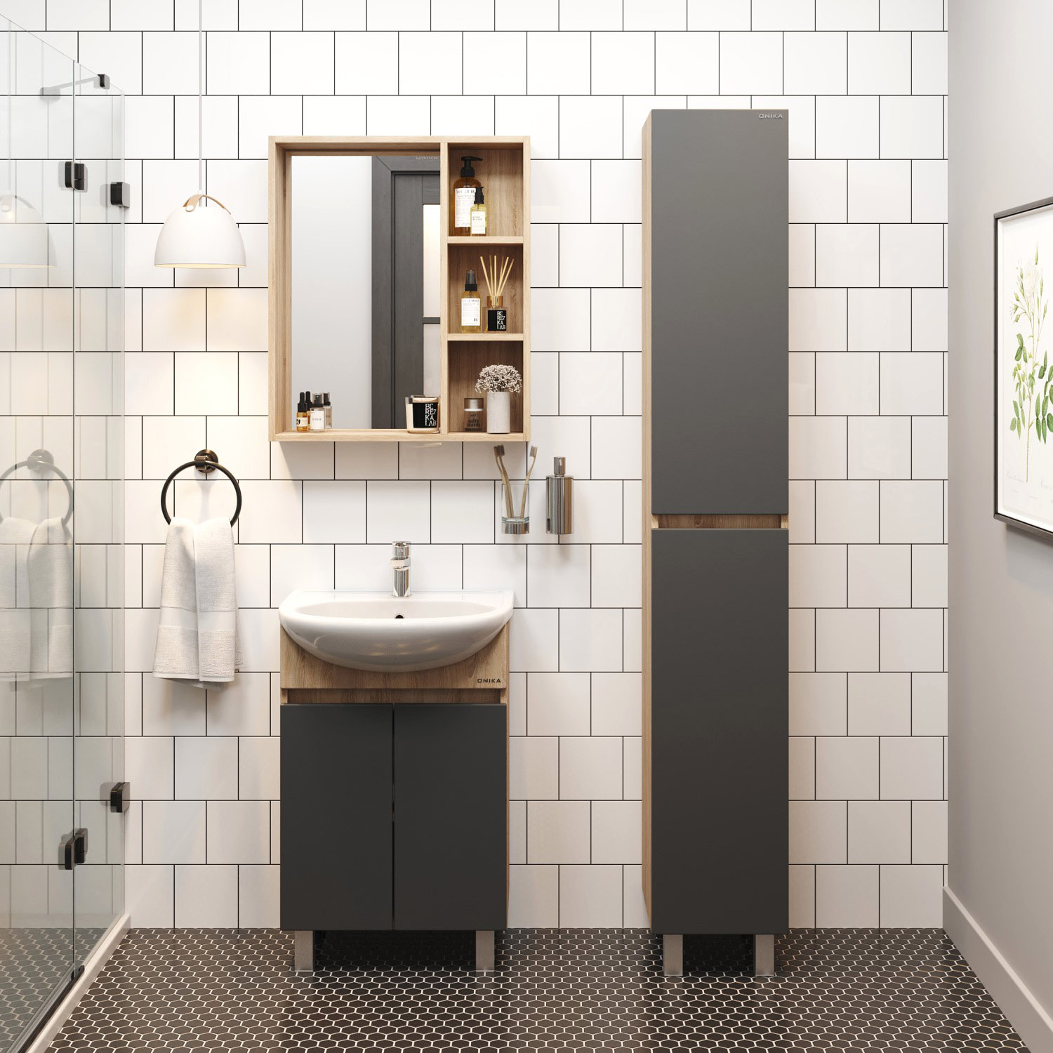 Мебель для ванной комнаты Onika Милтон 50 напольная, серая, дуб сонома