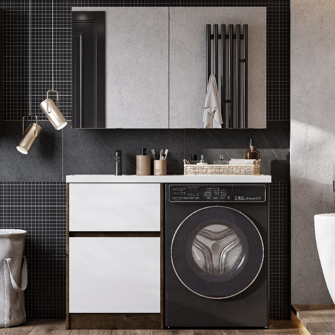 Мебель для ванной комнаты AQUATON Лондри 60 L, дуб рустикальный, белый