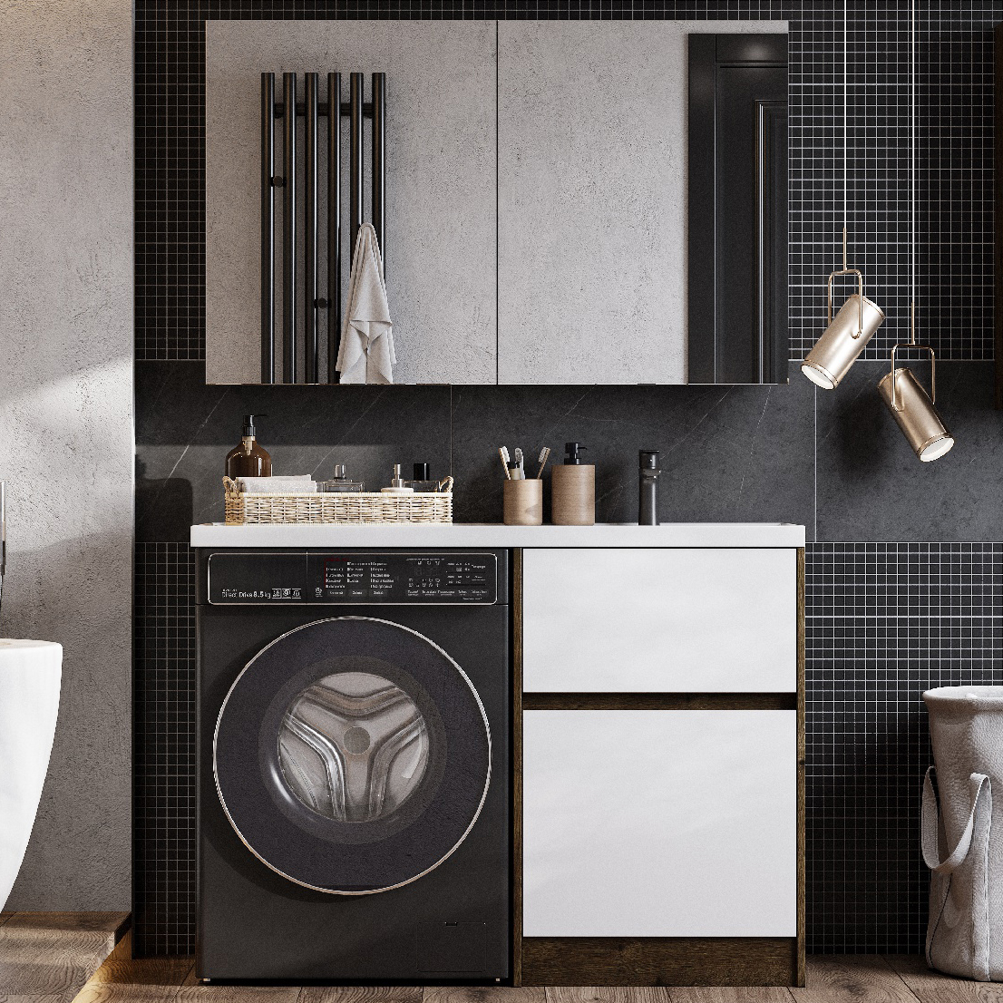 Мебель для ванной комнаты AQUATON Лондри 60 R, дуб рустикальный, белый