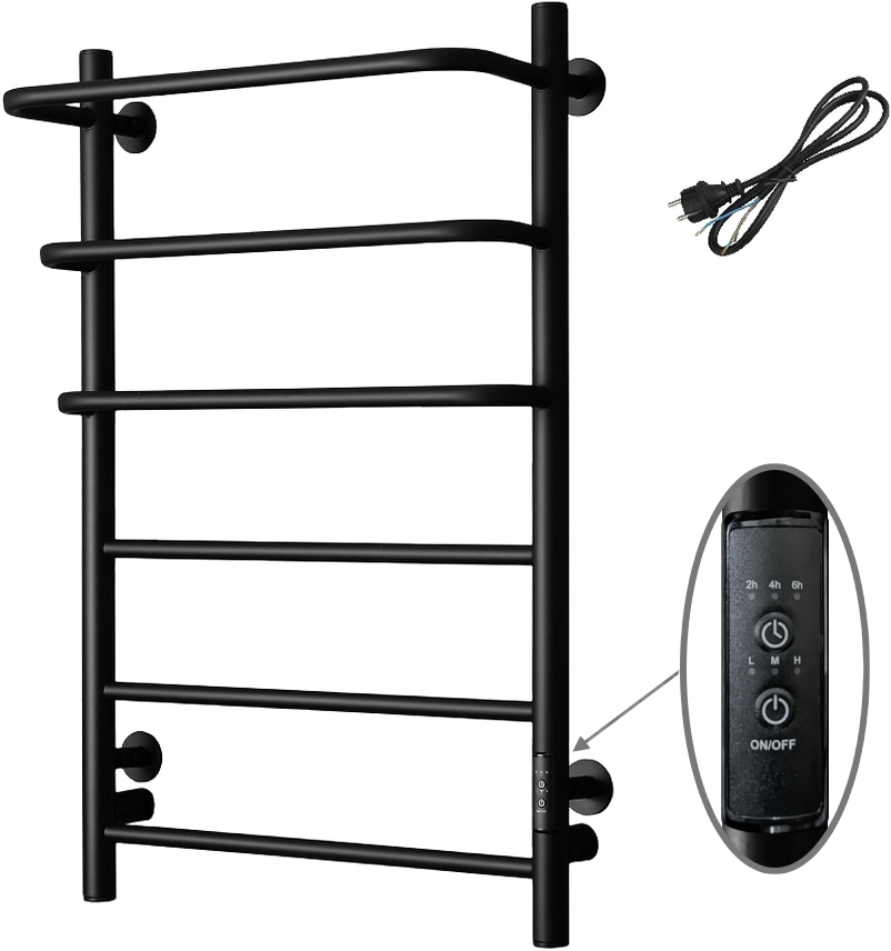 Полотенцесушитель электрический Тругор Пэк 19 80x55 см, подключение справа, слева, матовый черный, лесенка, из стали