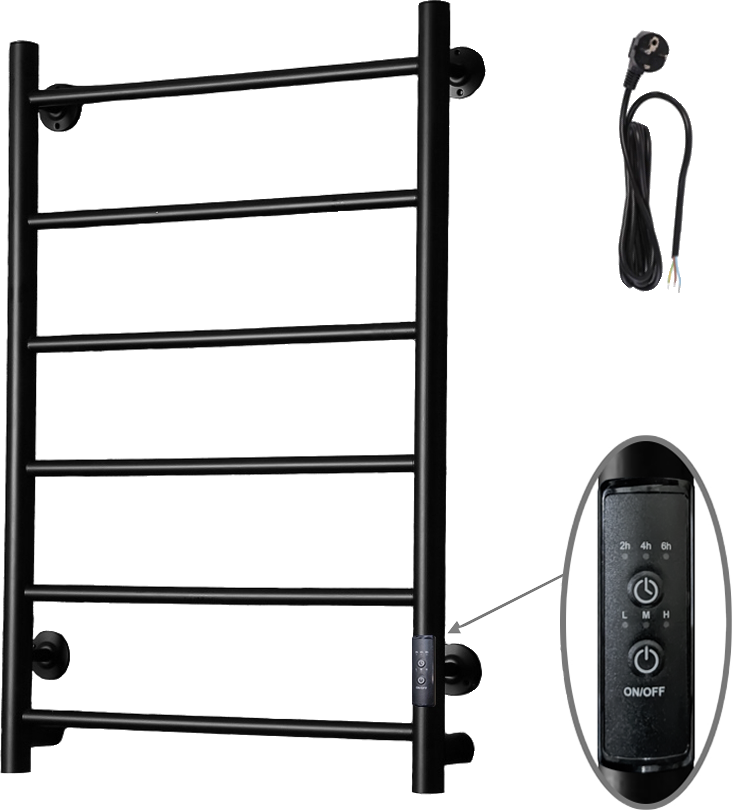 Полотенцесушитель электрический Тругор Аспект ПЭК 1 80x55 см, подключение справа, слева, матовый черный, лесенка, из стали