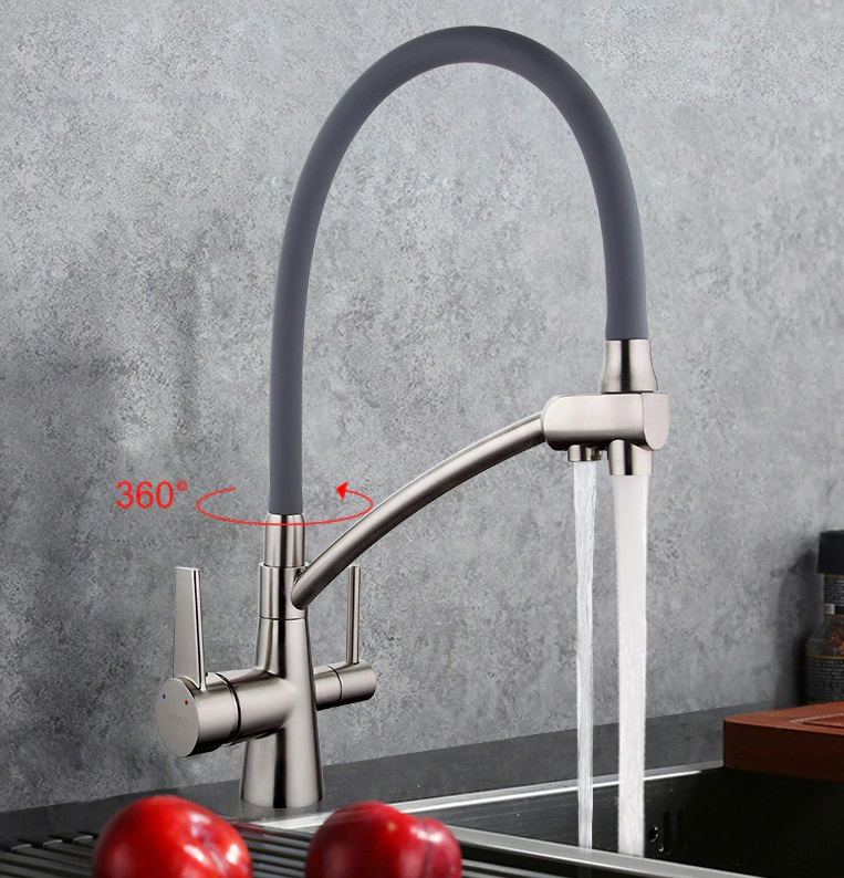 Смеситель для кухни Gappo G4398 с гибким изливом, сатин, серый