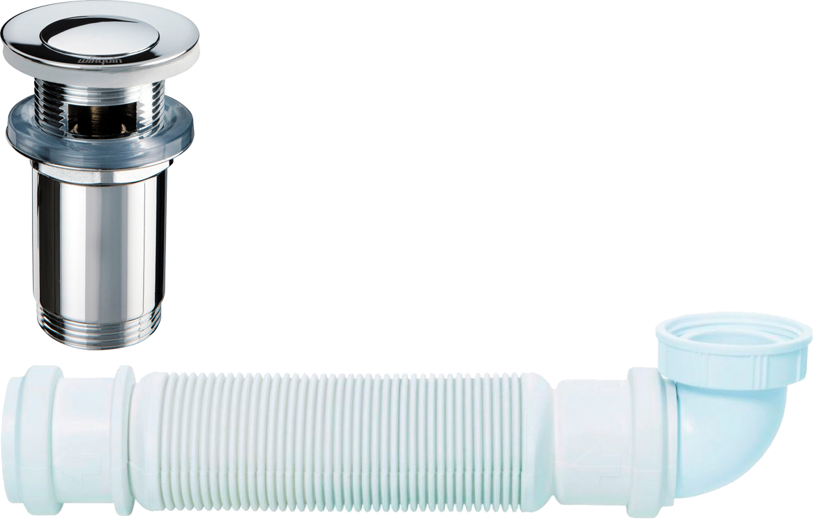 Комплект Сифон Wirquin Senzo 30719168 белый + Донный клапан Клик-клак интерьер 30723417 хром