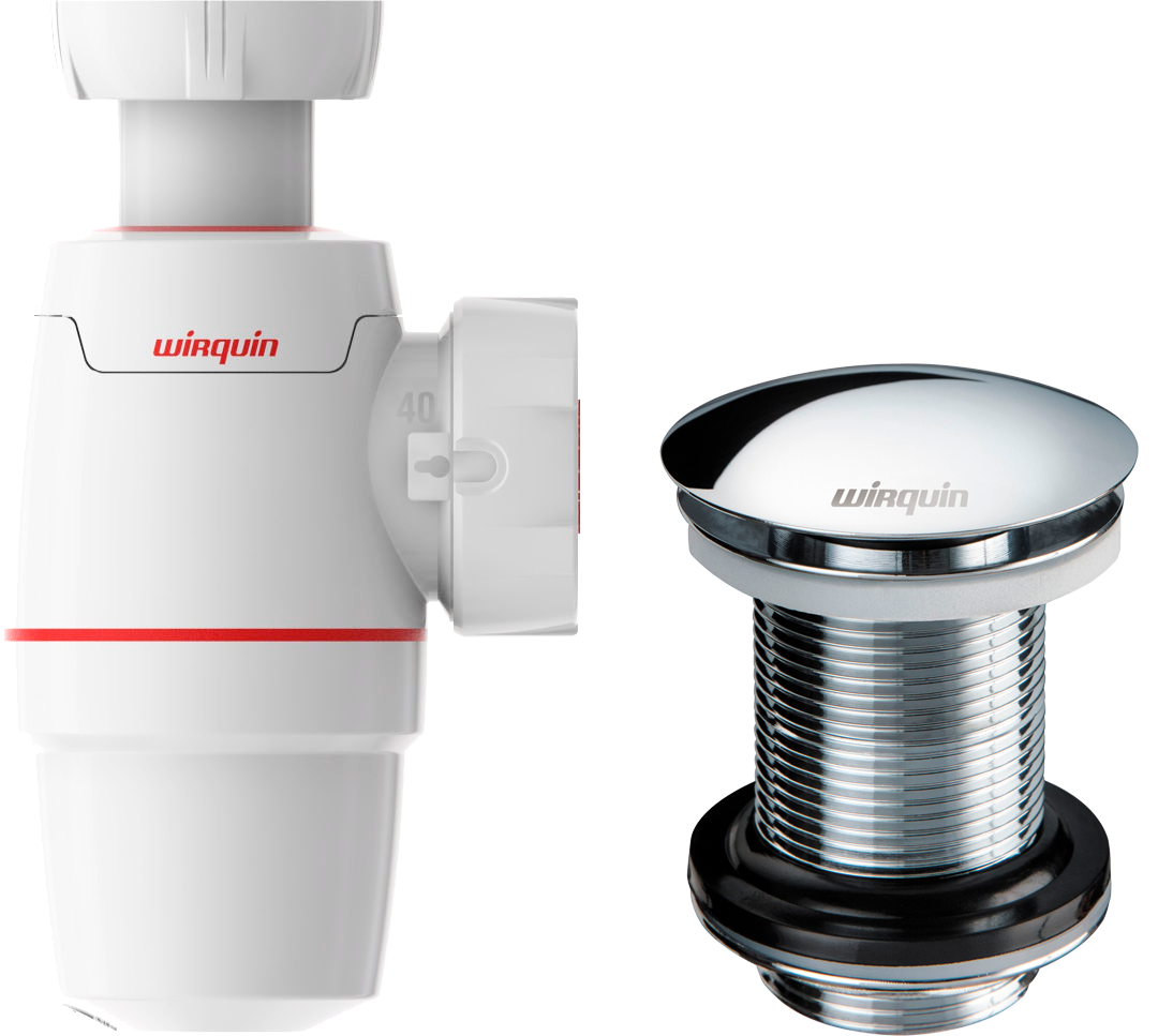 Комплект Сифон Wirquin Neo 30987068 бутылочный, белый + Донный клапан Клик-клак 30723104