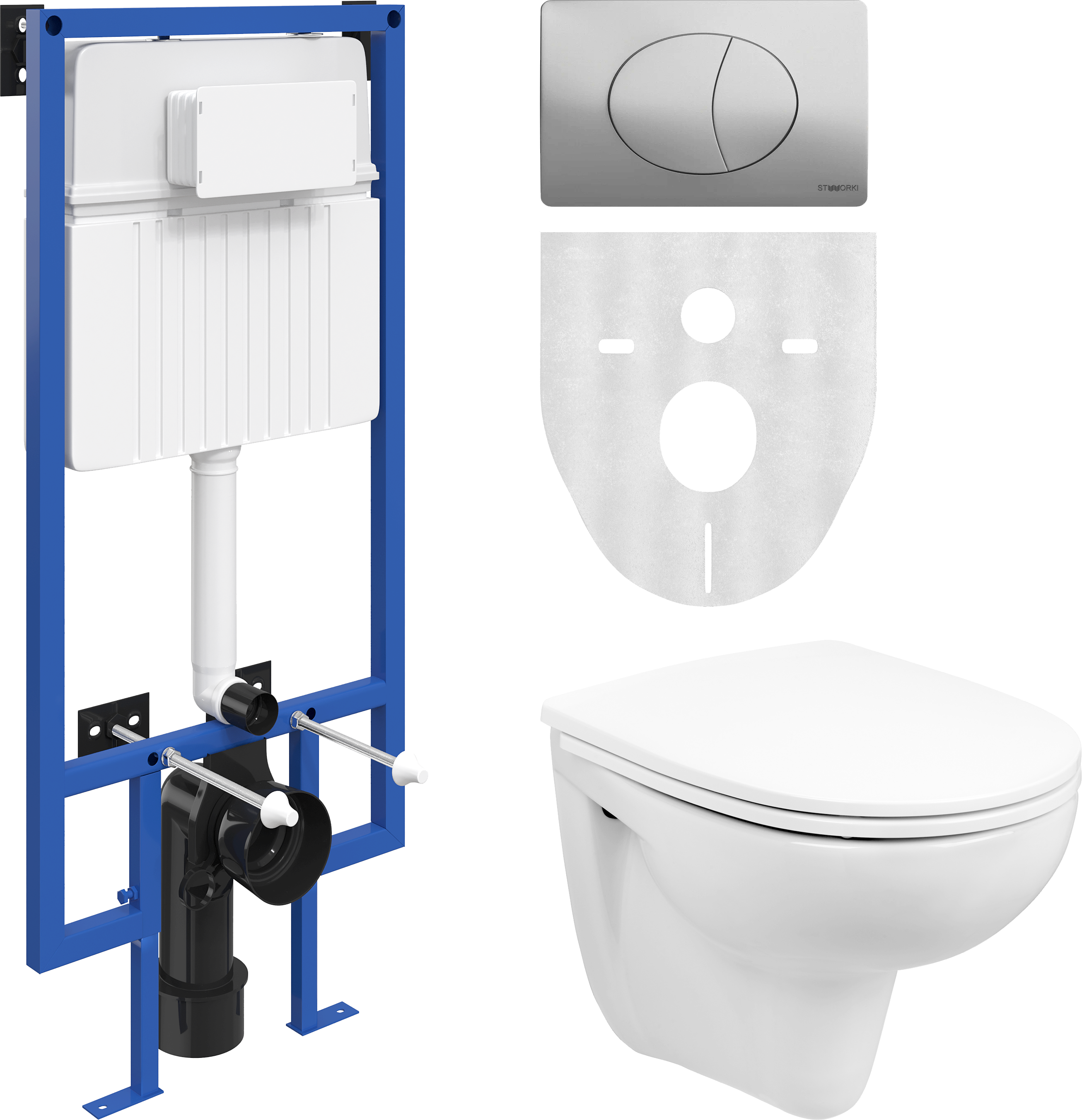 Комплект 3 в 1 Унитаз подвесной Wanfald Lauta 47302100005 + Инсталляция STWORKI 510162 + Кнопка 230823 цвет матовый хром