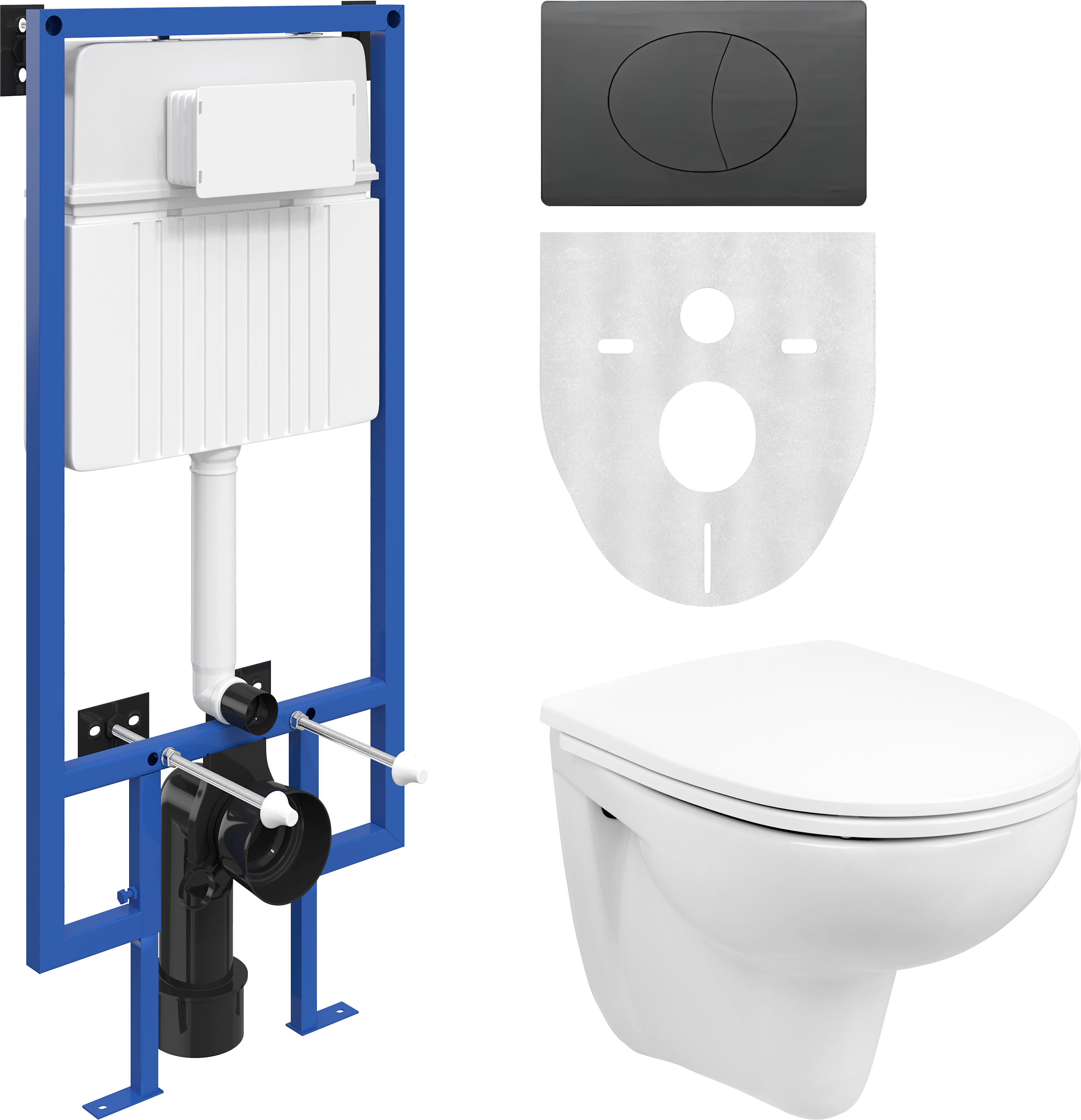 Комплект 3 в 1 Унитаз подвесной Wanfald Lauta 47302100005 + Инсталляция STWORKI 510162 + Кнопка 230858 цвет матовый черный