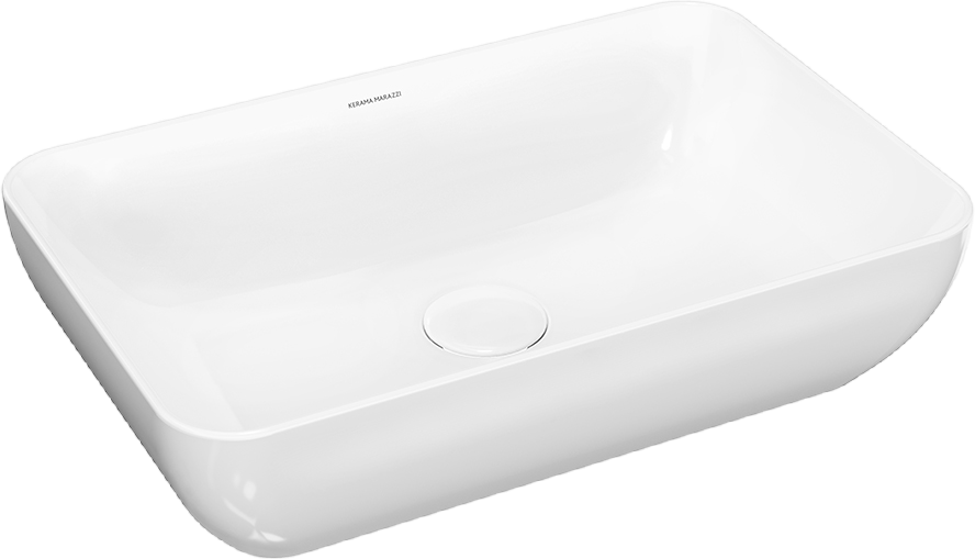 Накладная раковина KERAMA MARAZZI Plaza 55 глянцевая белая, прямоугольная, фаянс