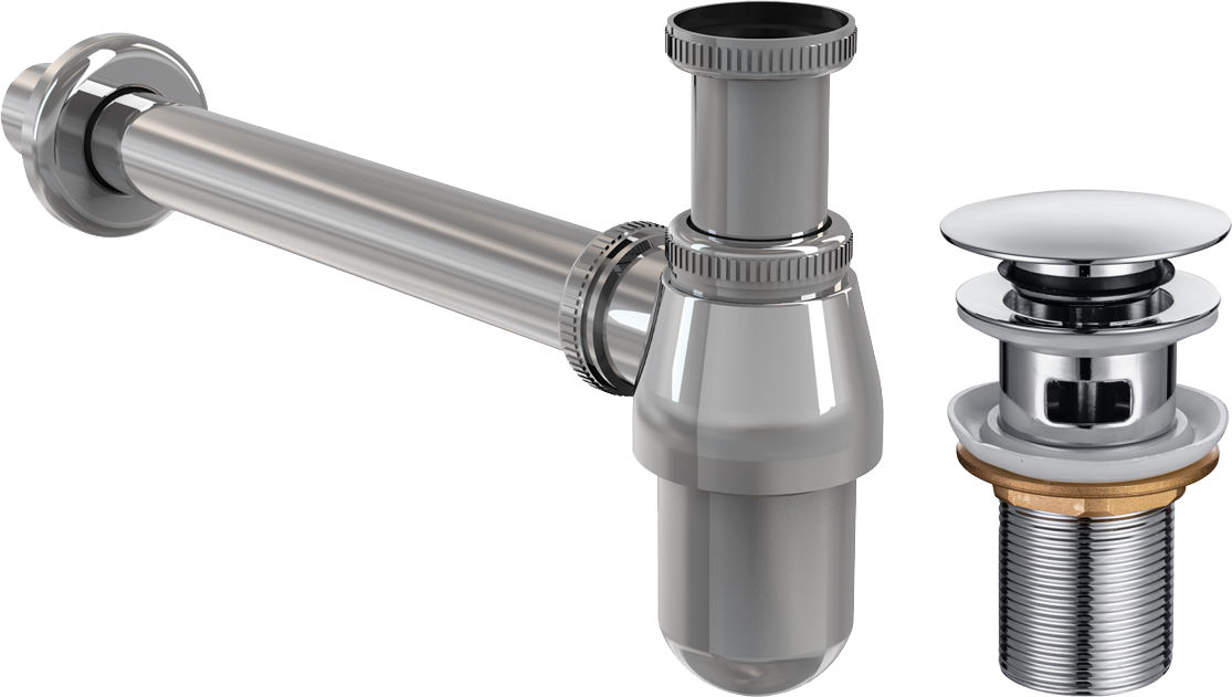 Комплект Allen Brau Priority Round 5.31023-00 с переливом, хром и сифоном для раковины AlcaPlast A431