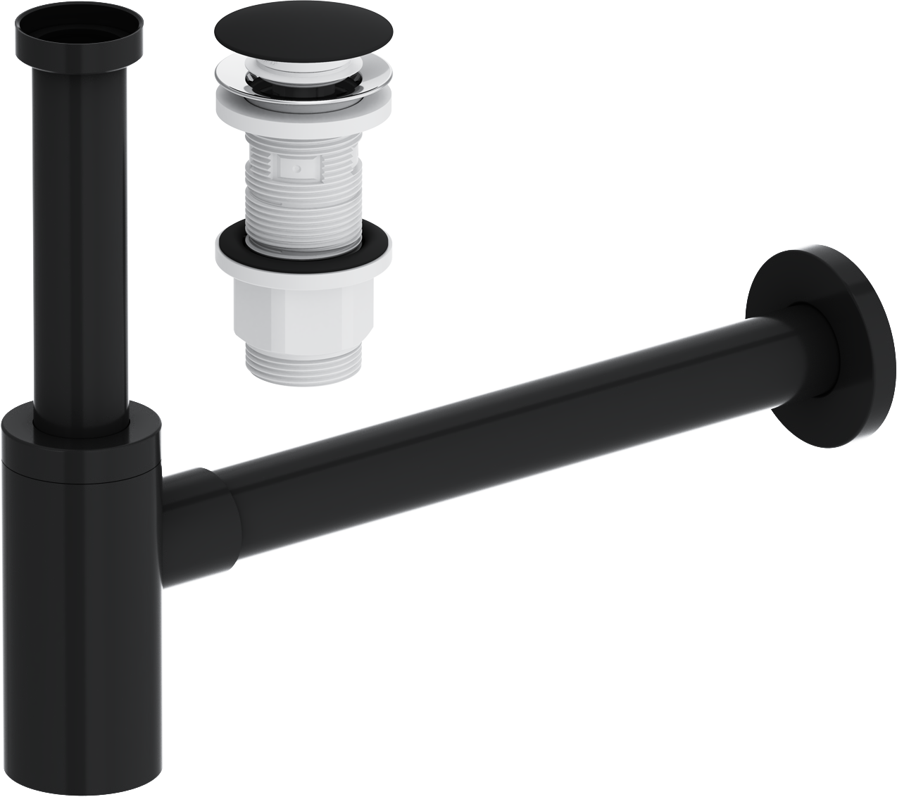 Комплект EWRIKA Донный клапан для раковины HFEW06030 + Сифон HFEW08030, черный матовый