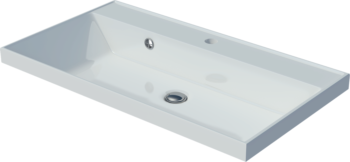 Мебельная раковина Madera Classica 90 накладная, глянцевая белая, прямоугольная, искусственный мрамор