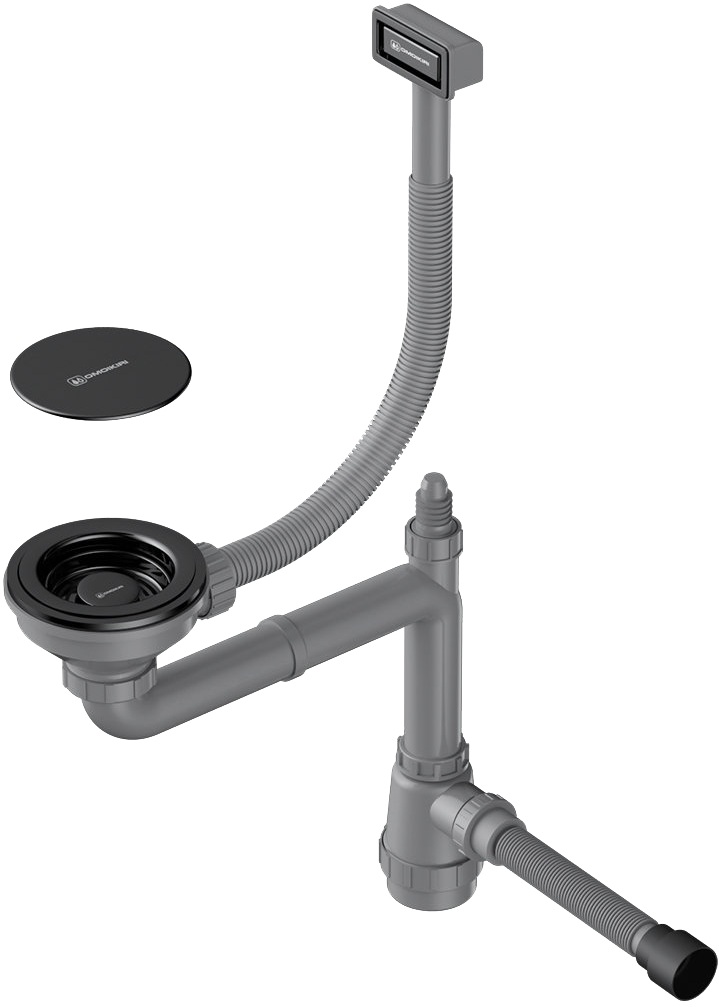 Сифон для мойки Omoikiri WK-1C-GB 40 мм, бутылочный, черный, нержавеющая сталь, с отводом для подключения бытовой техники