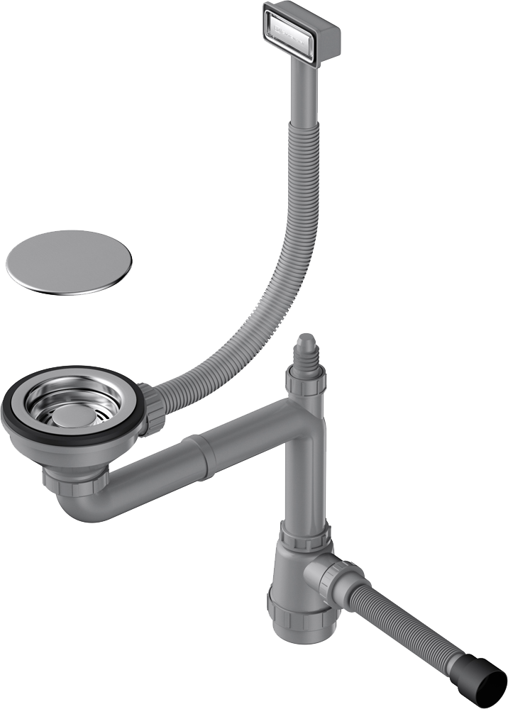 Сифон для мойки Omoikiri WK-1C-IN 40 мм, бутылочный, сталь, нержавеющая сталь, с отводом для подключения бытовой техники