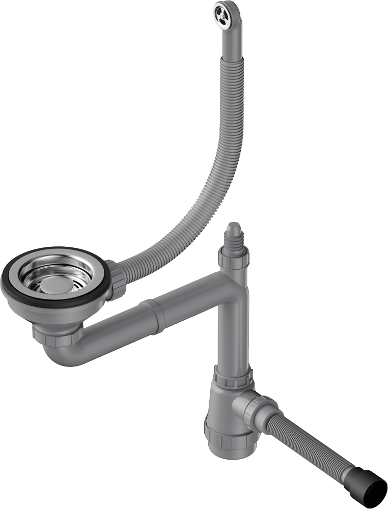 Сифон для мойки Omoikiri WK-1-R-IN 40 мм, бутылочный, сталь, нержавеющая сталь, с отводом для подключения бытовой техники