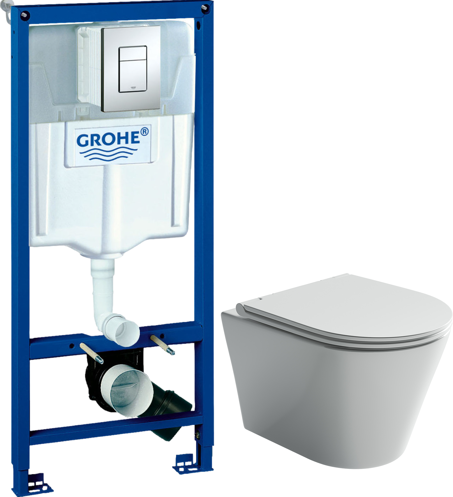 Комплект 2 в 1 Унитаз подвесной Ceramicanova Forma CN3011 + Инсталляция с кнопкой Grohe Rapid SL 38772001 цвет хром