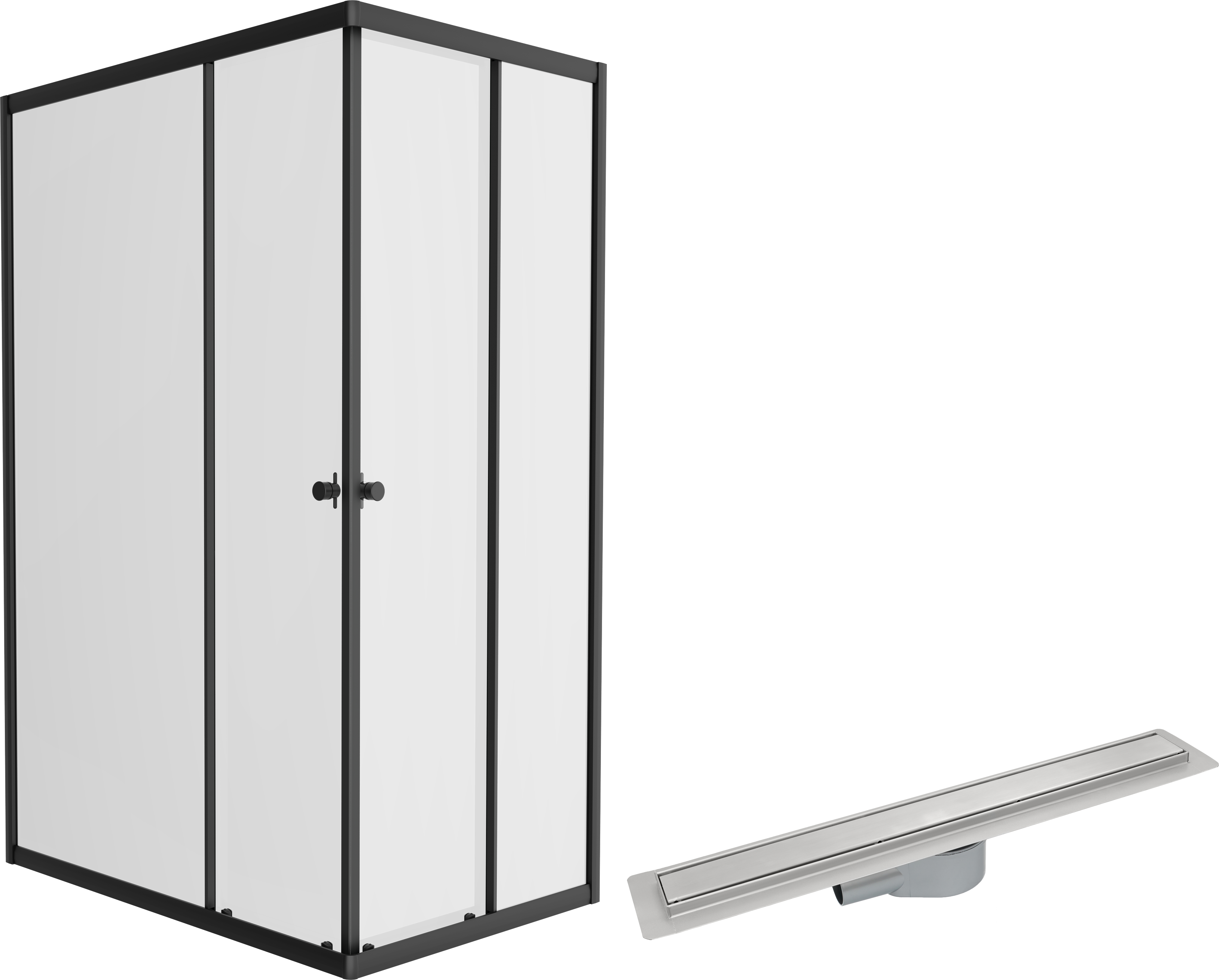Комплект Душевой уголок DIWO Углич 120х80 профиль черный матовый + Лоток CK DRAIN AQPP01-60 Inoks 60 см, с сухим затвором, щелевой, из нержавеющей стали, с решеткой