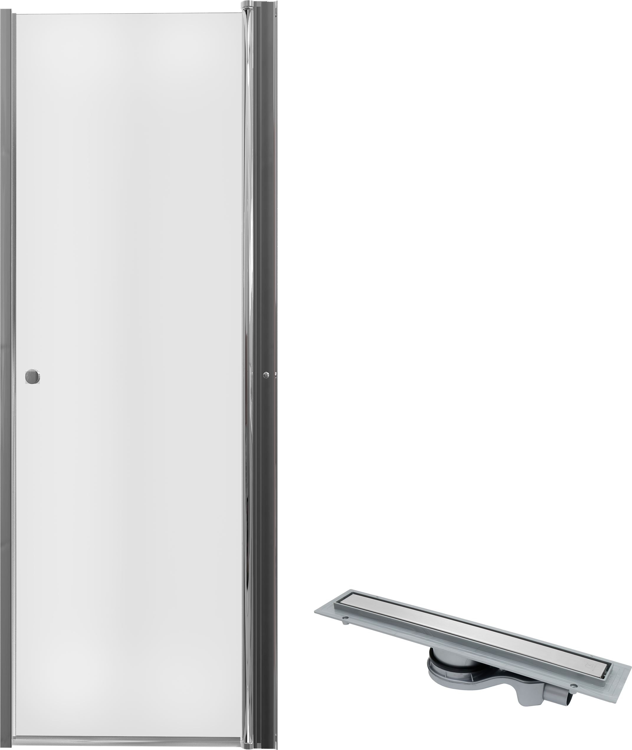 Комплект Душевая дверь в нишу DIWO Анапа 70х185, профиль хром глянец + Лоток CK DRAIN 1105-00155 55 см, с мокрым затвором, щелевой, из нержавеющей стали, с решеткой